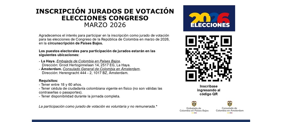 Inscripción de jurados de votación para elecciones de congreso en marzo de 2026 para la circunscripción de Países Bajos